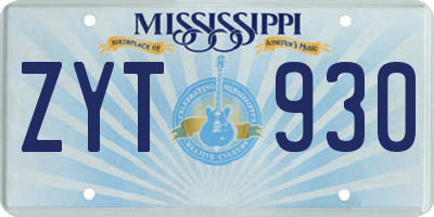 MS license plate ZYT930