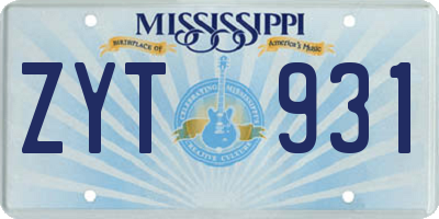 MS license plate ZYT931