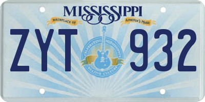MS license plate ZYT932
