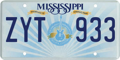 MS license plate ZYT933