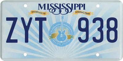 MS license plate ZYT938