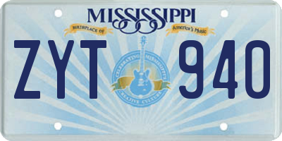 MS license plate ZYT940