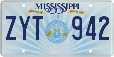 MS license plate ZYT942