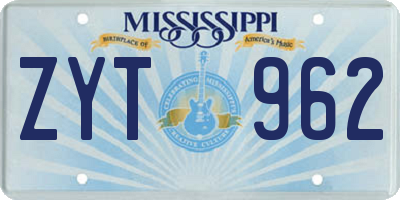 MS license plate ZYT962