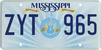 MS license plate ZYT965