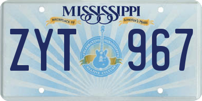 MS license plate ZYT967