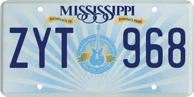 MS license plate ZYT968