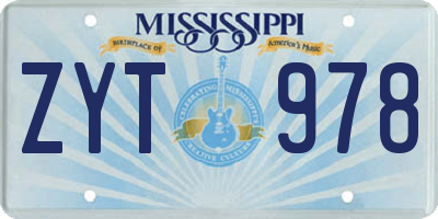 MS license plate ZYT978