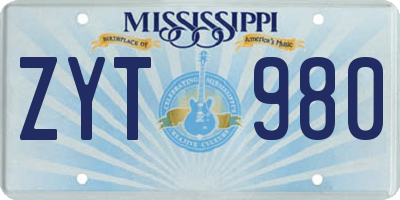MS license plate ZYT980