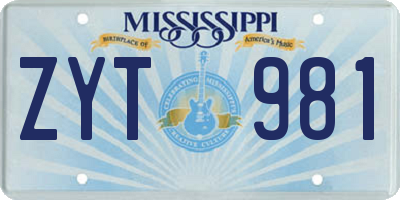 MS license plate ZYT981