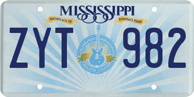 MS license plate ZYT982