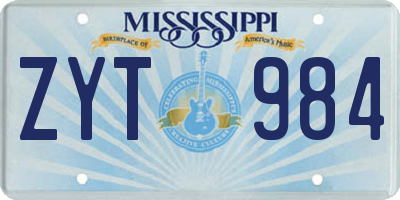 MS license plate ZYT984
