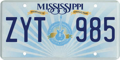 MS license plate ZYT985
