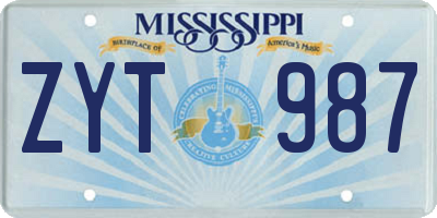MS license plate ZYT987