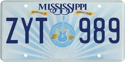MS license plate ZYT989