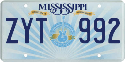 MS license plate ZYT992