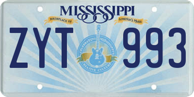 MS license plate ZYT993