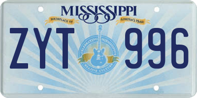 MS license plate ZYT996