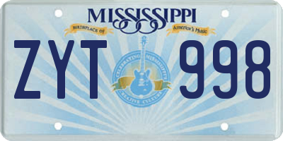 MS license plate ZYT998