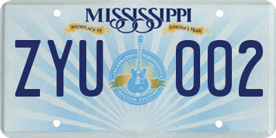 MS license plate ZYU002