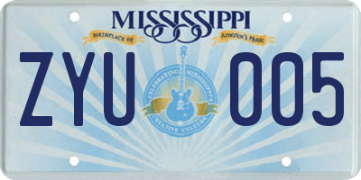 MS license plate ZYU005
