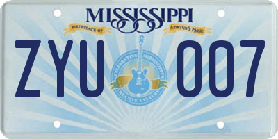 MS license plate ZYU007