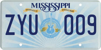 MS license plate ZYU009
