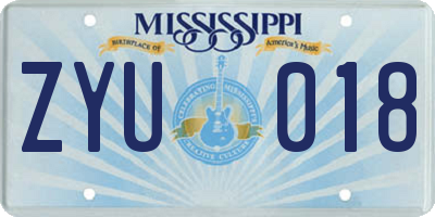 MS license plate ZYU018