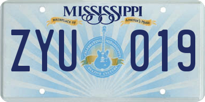 MS license plate ZYU019