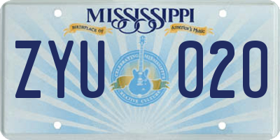 MS license plate ZYU020
