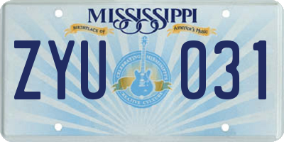 MS license plate ZYU031