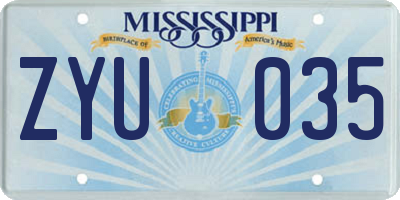 MS license plate ZYU035