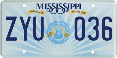 MS license plate ZYU036