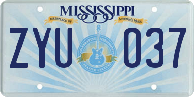MS license plate ZYU037