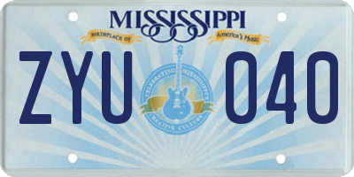 MS license plate ZYU040