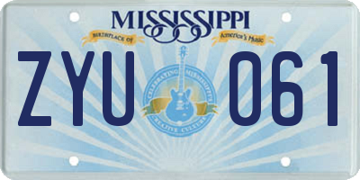 MS license plate ZYU061