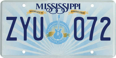MS license plate ZYU072