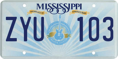 MS license plate ZYU103