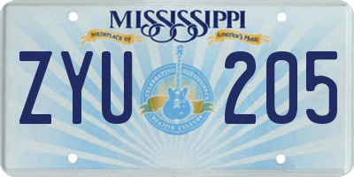 MS license plate ZYU205