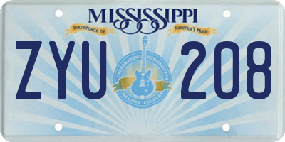 MS license plate ZYU208