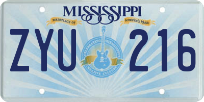 MS license plate ZYU216