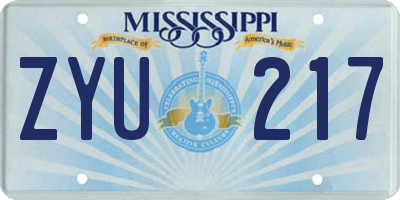 MS license plate ZYU217