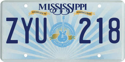 MS license plate ZYU218
