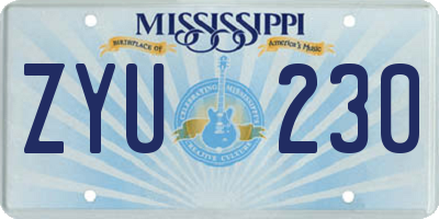 MS license plate ZYU230