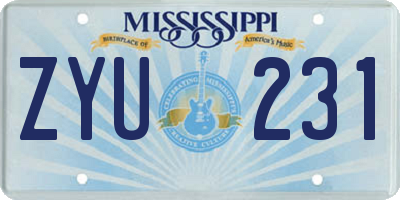 MS license plate ZYU231