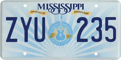 MS license plate ZYU235