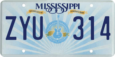 MS license plate ZYU314