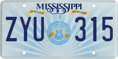 MS license plate ZYU315