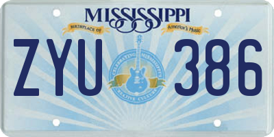 MS license plate ZYU386