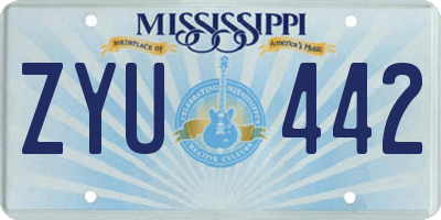 MS license plate ZYU442